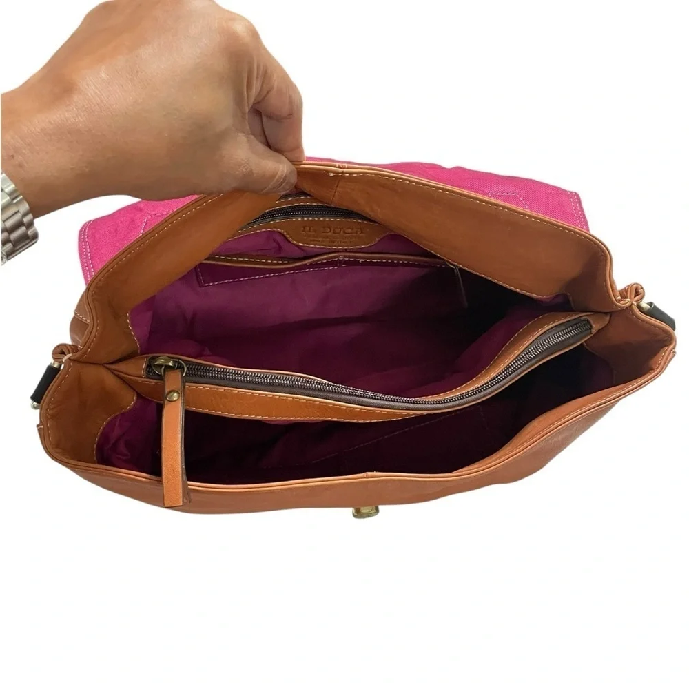 IL Duca Genuine Leather Handbag Made in Italy – Tan Brown with Black Handle